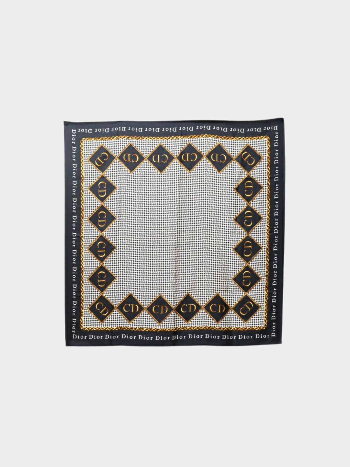 Christian Dior 2000s Black, White and Gold Silk Houndstooth Scarf