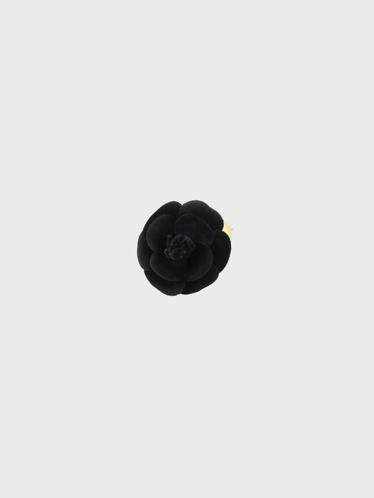 Chanel 2010s Black Velor Camellia Brooch