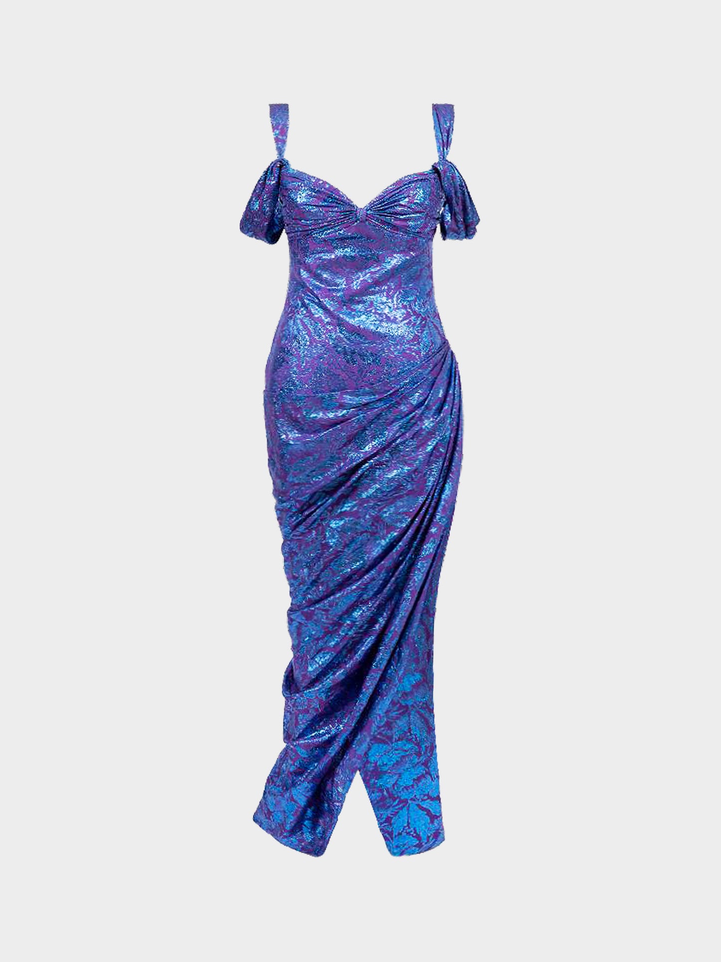 Loris Azzaro 1970s Blue and Purple Metallic Sheath Dress