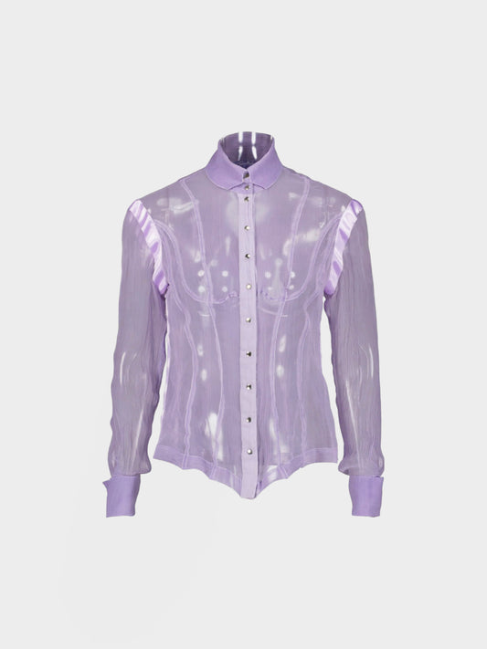 Thierry Mugler FW 1986-1987 Lilac Crepe Chiffon Blouse