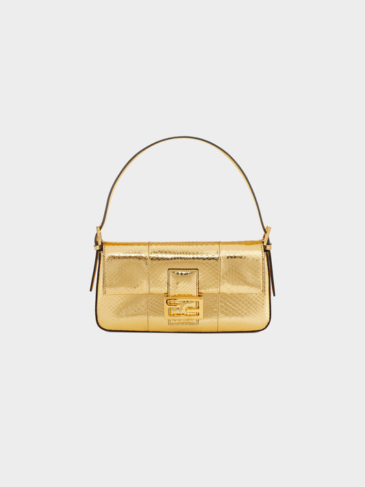 Fendi 1997 Metallic Gold Python Leather Baguette
