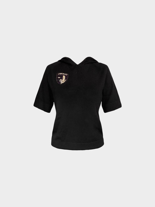 Chanel 2013 Black Wool Uniform Short-sleeved Hooded Sweater