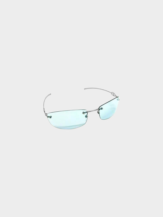 Gucci 1990s Blue and Silver Rimless Sunglasses