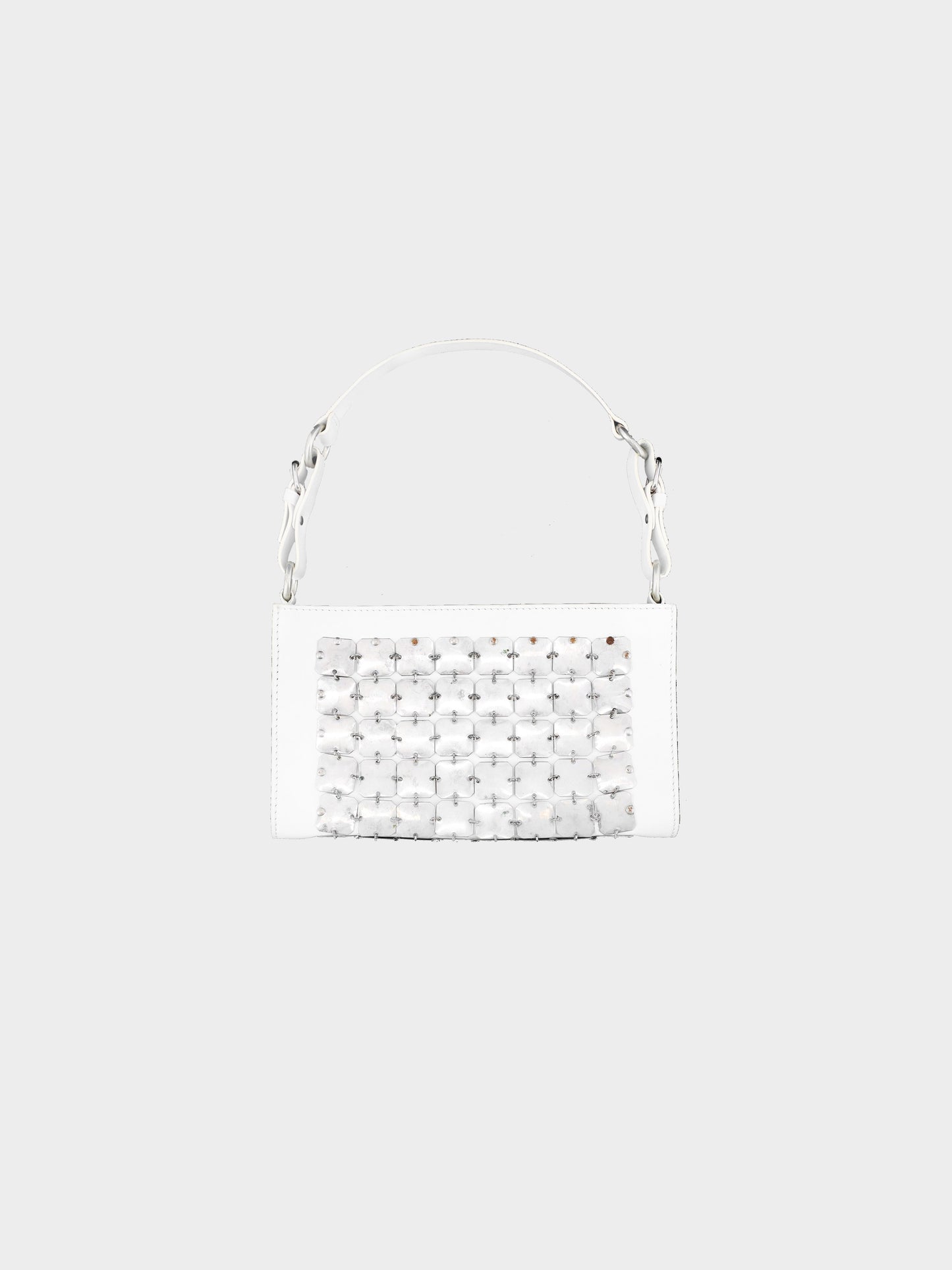 Paco Rabanne 2000s White Leather and Silver Chainmail Bag
