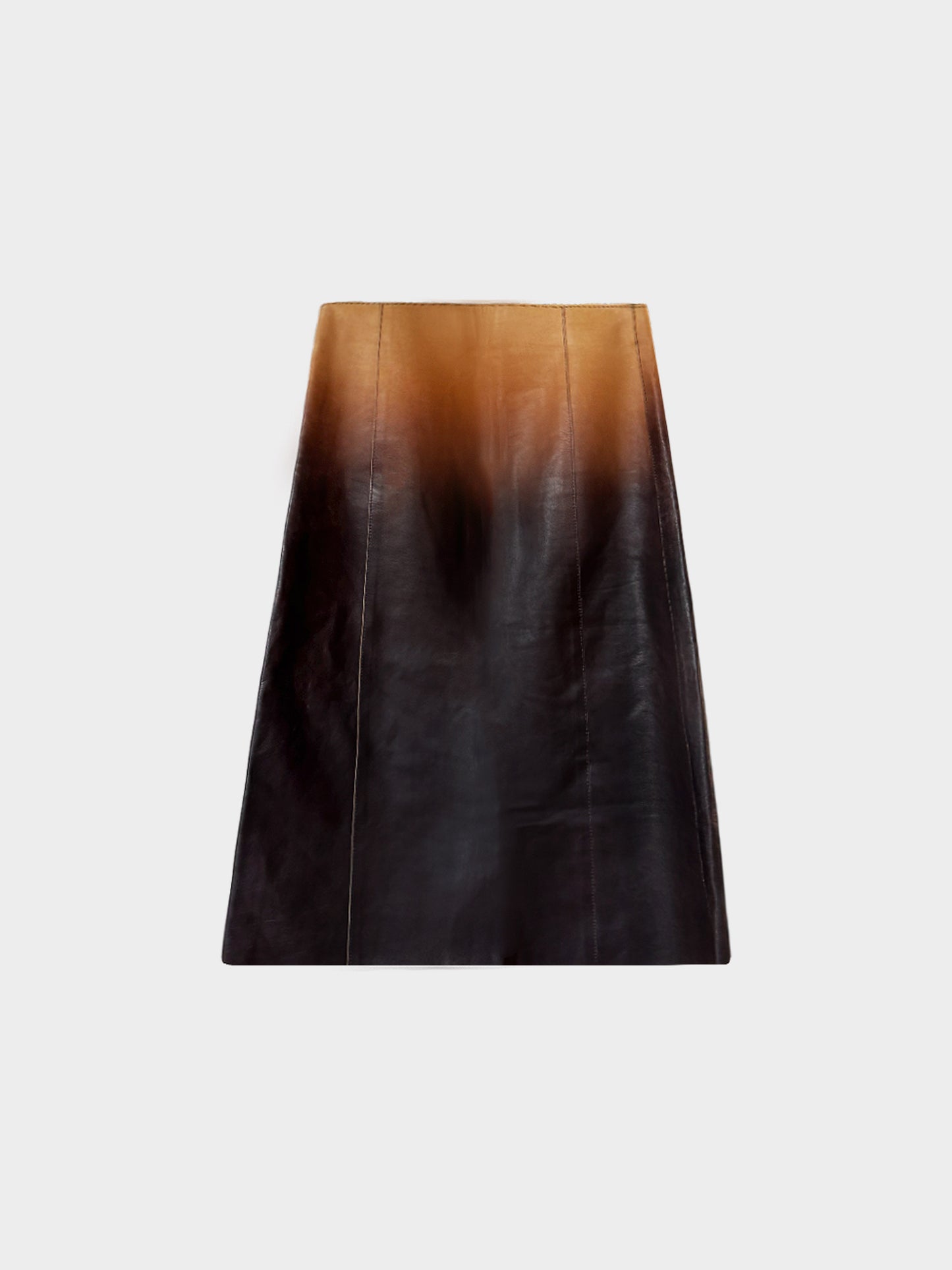 Prada SS 2004 Beige and Brown Ombre Leather Midi Skirt