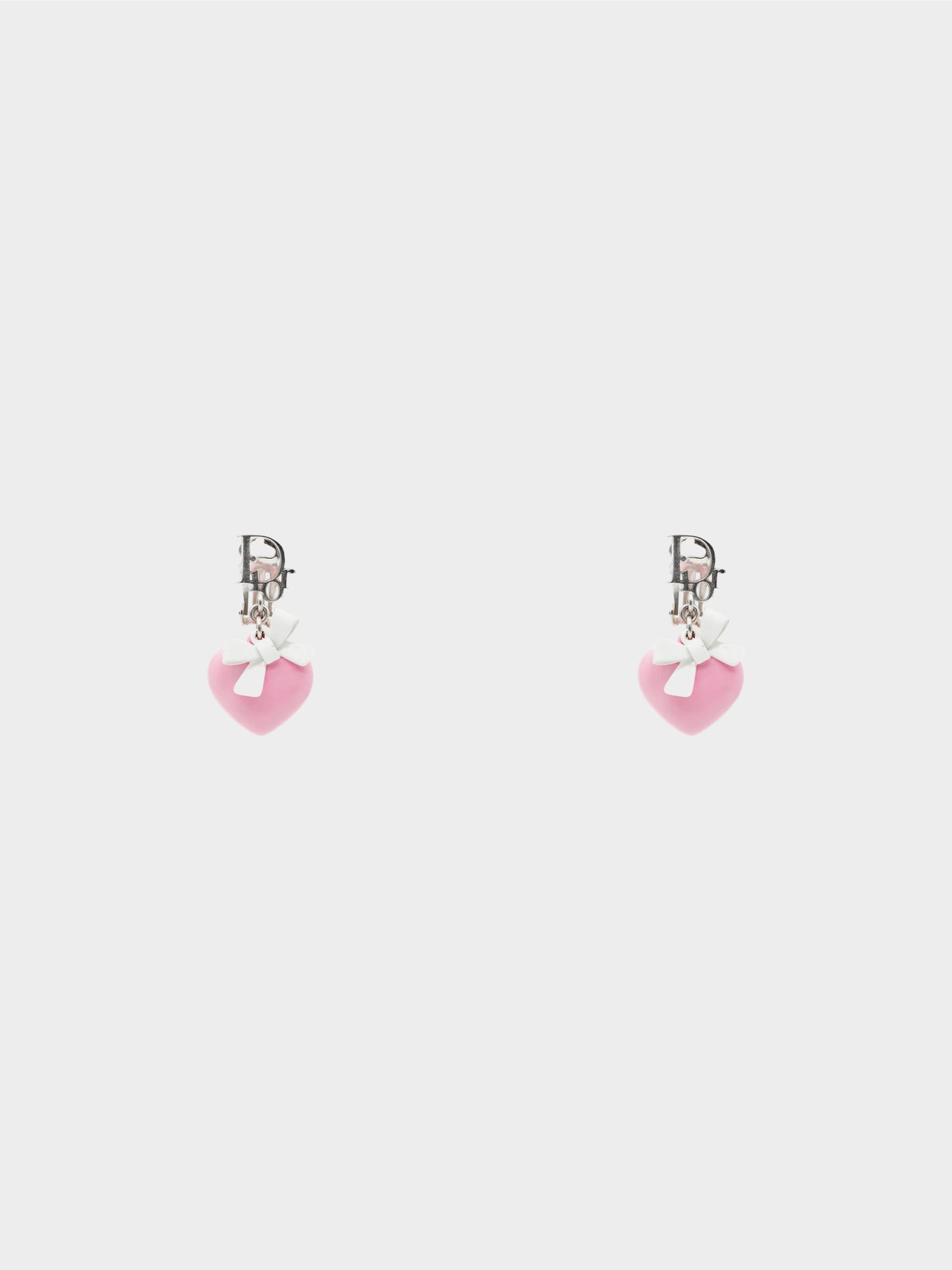 Christian Dior by John Galliano 2002 Oblique Heart and Ribbon Clip-On Drop Earrings