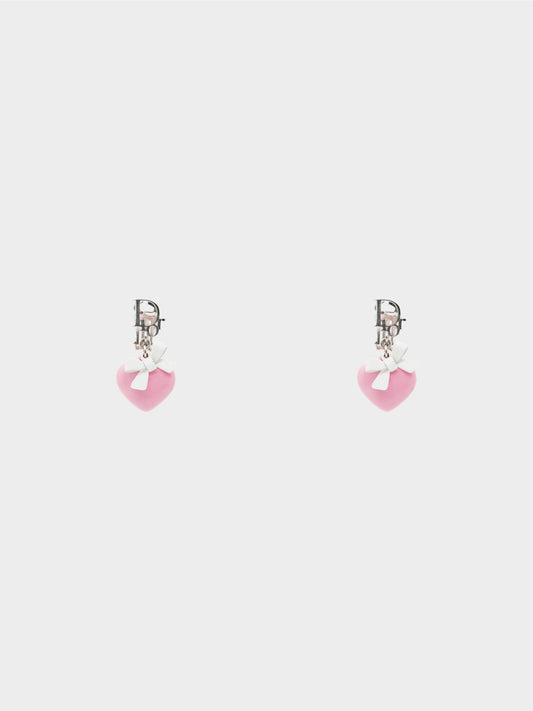 Christian Dior by John Galliano 2002 Oblique Heart and Ribbon Clip-On Drop Earrings