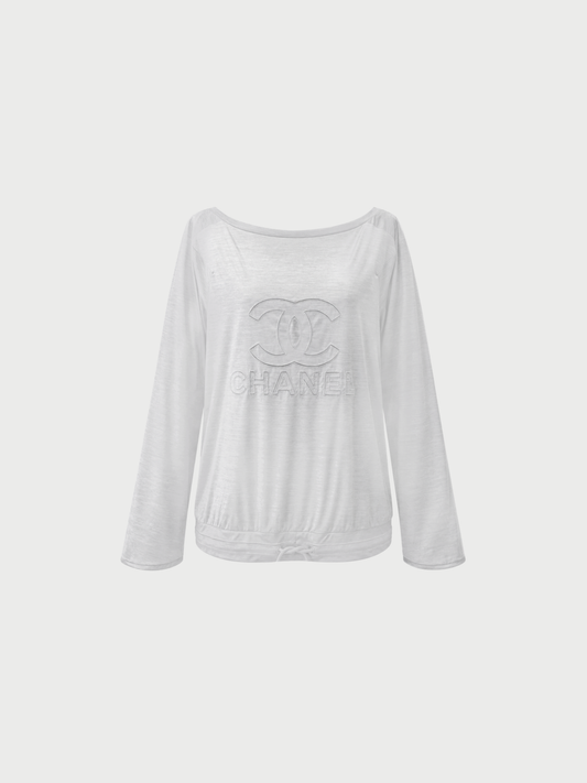 Chanel 2012 Silver Logo Drawstring Waist Top