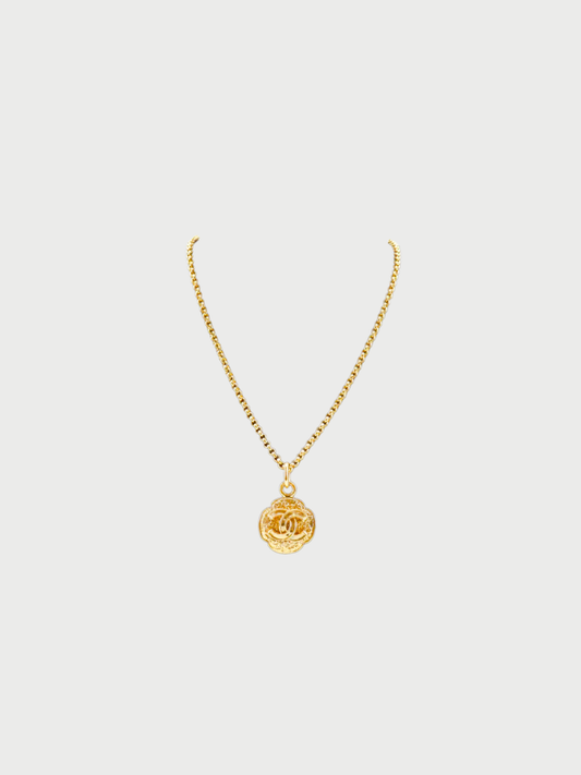 Chanel 1995 Gold Plated Metal COCO Mark Pendant Necklace