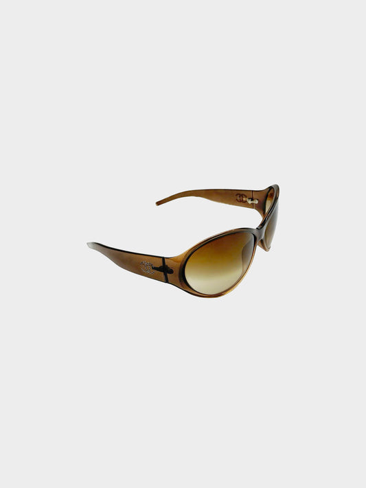 Chanel 1990s Brown CC Oval Sunglasses