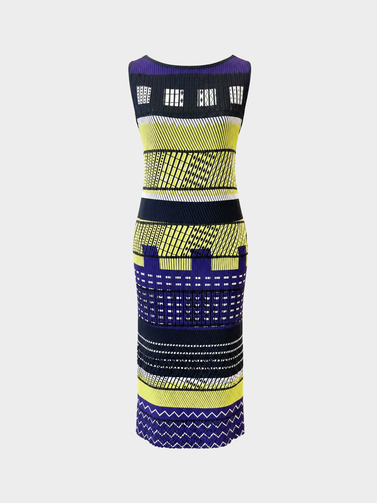 Issey Miyake SS 2017 Purple Green Black Pleated Print Dress