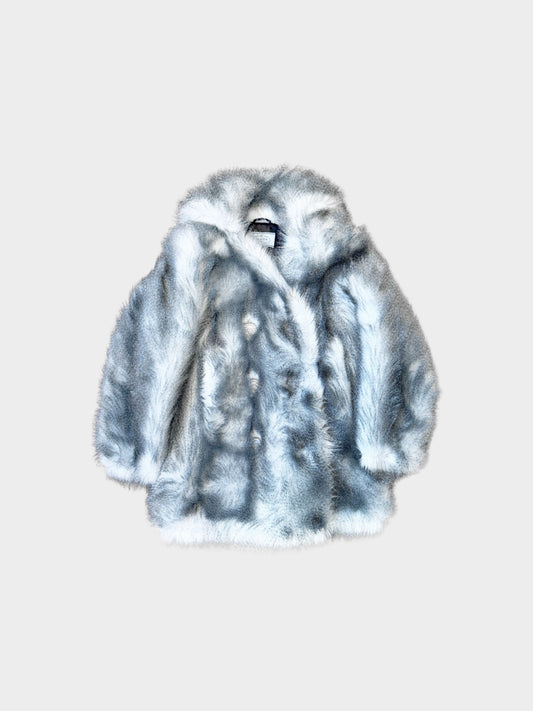 Prada FW 2021 Runway Blue and Grey Faux Fur Double-breasted Coat