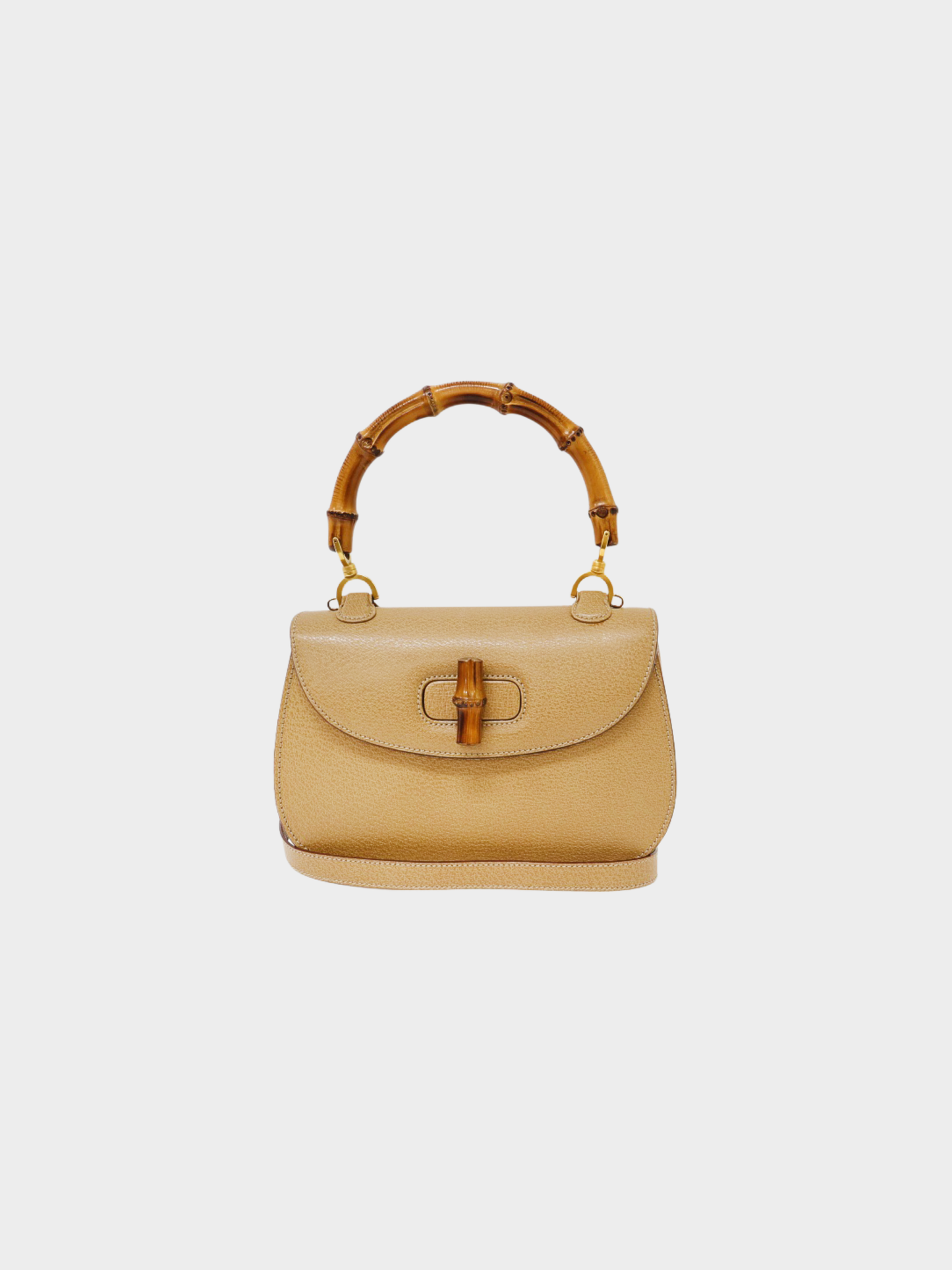 Gucci 2000s Beige Leather Bamboo Turn Lock 2-Way Bag