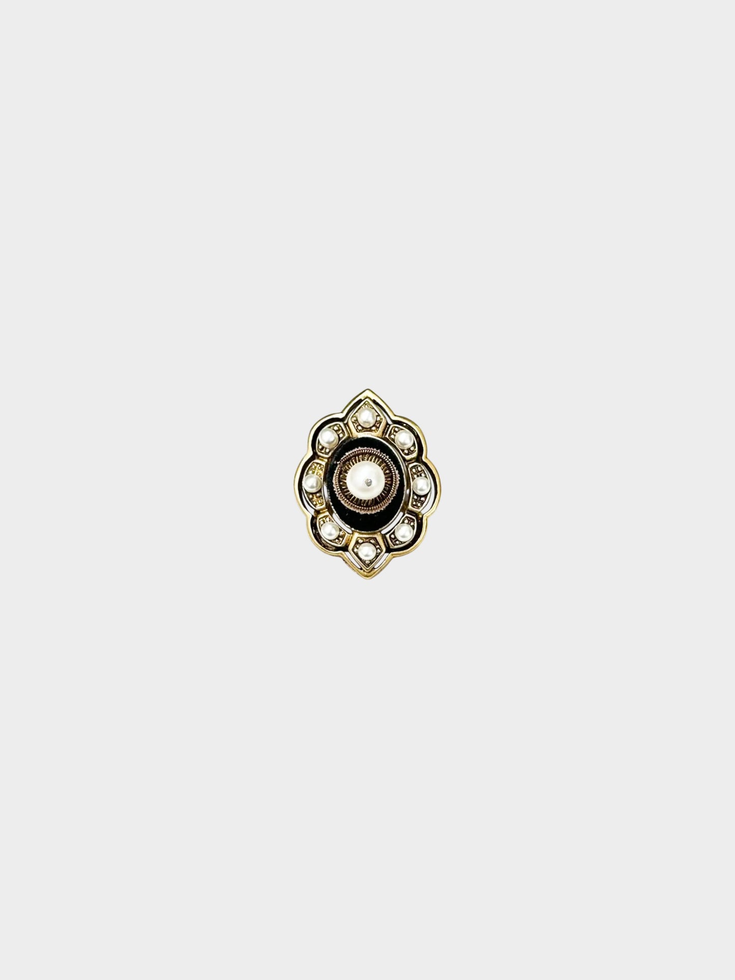 Gucci 2010s Aged Gold Faux Pearl and Velvet Pin Cushion Motif Ring