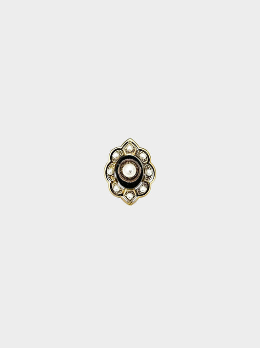 Gucci 2010s Aged Gold Faux Pearl and Velvet Pin Cushion Motif Ring
