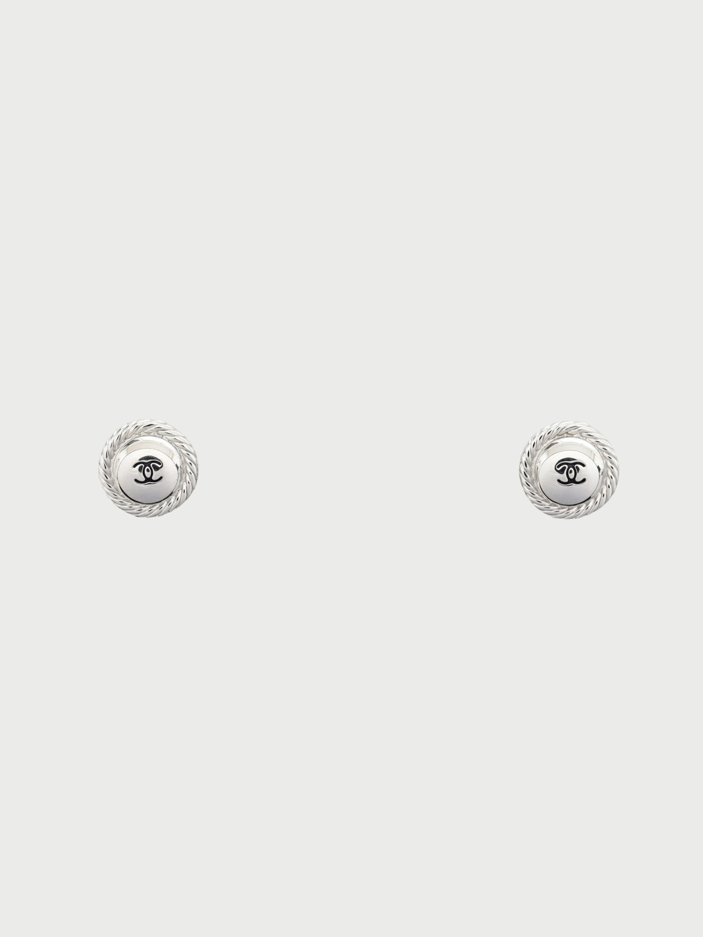 Chanel 2010s Silver Plated Metal Coco Twist Round Earrings CC Logo Motif