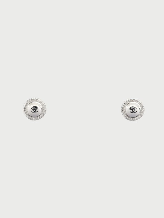 Chanel 2010s Silver Plated Metal Coco Twist Round Earrings CC Logo Motif