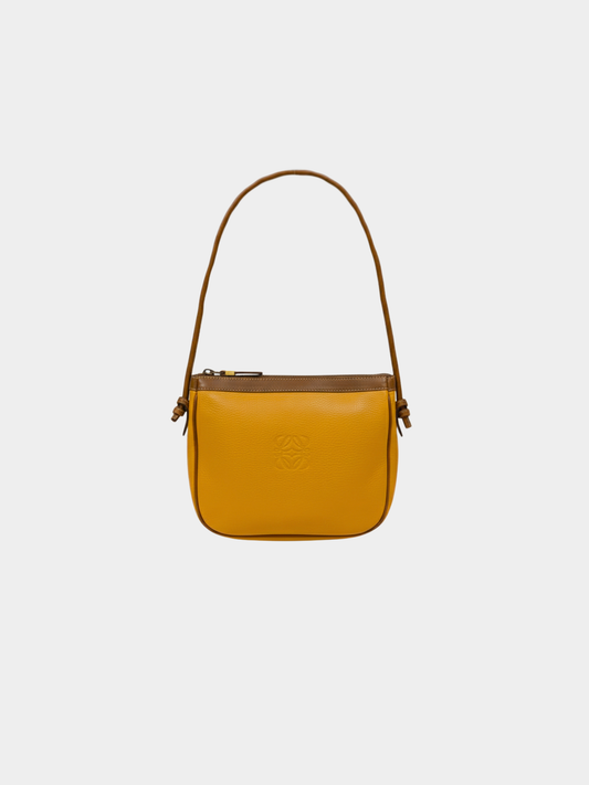 Loewe 2000s Camel and Brown Anagram Leather One-Shoulder Bag