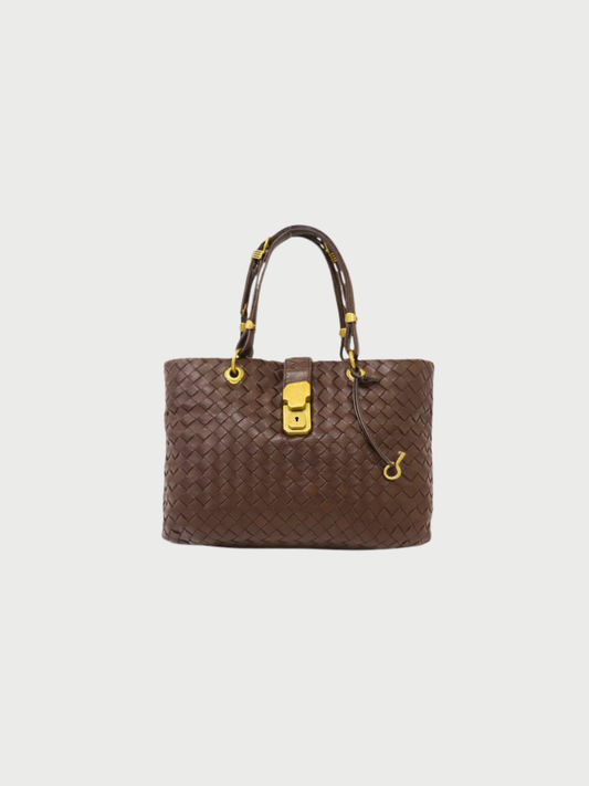 Bottega Veneta 2000s Brown Leather Intrecciato Handbag