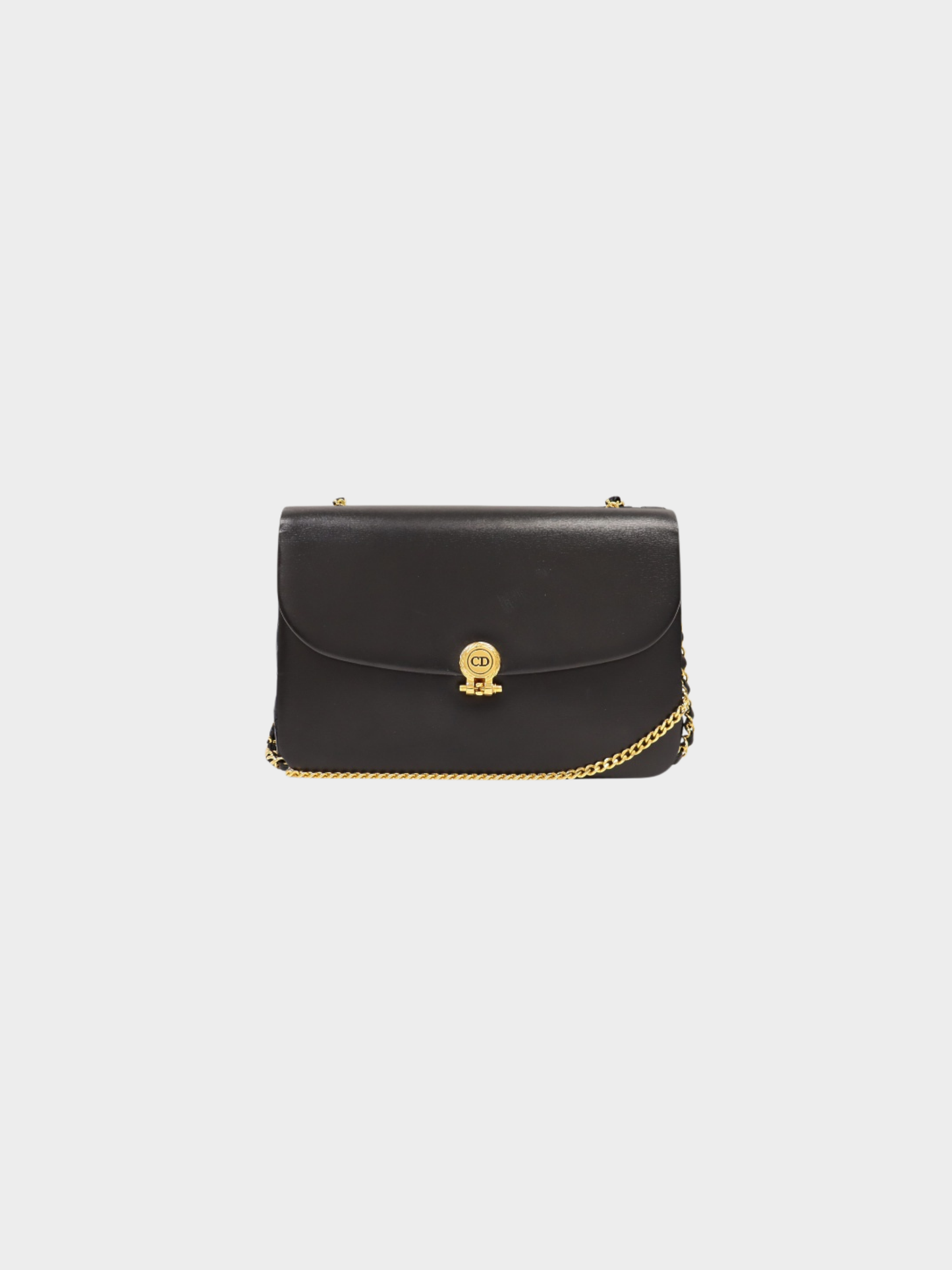 Christian Dior 2000s Black Leather Logo Chain Shoulder Bag