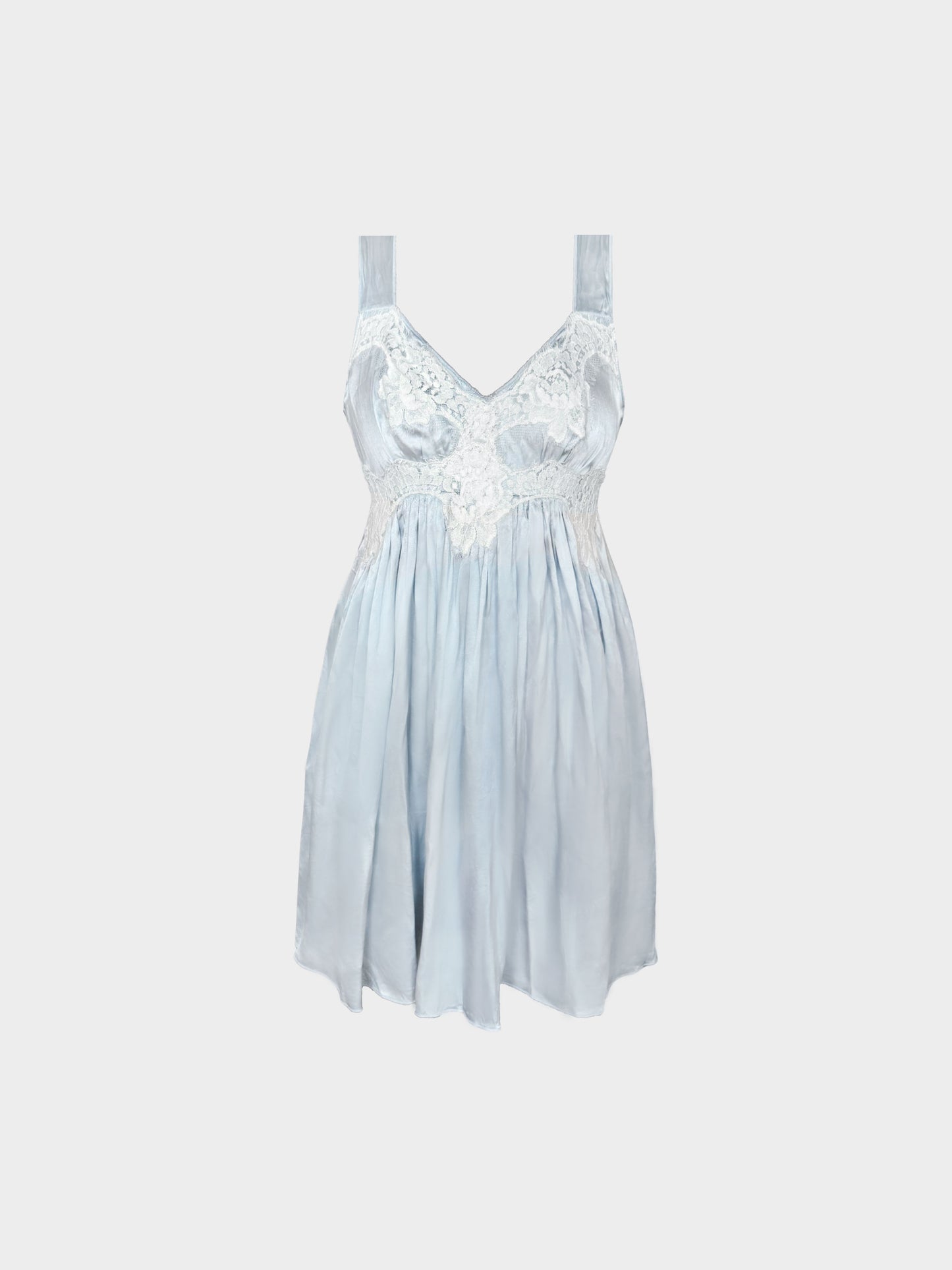 Dolce and Gabbana 2000s Ice Blue Silk and Lace Slip Dress