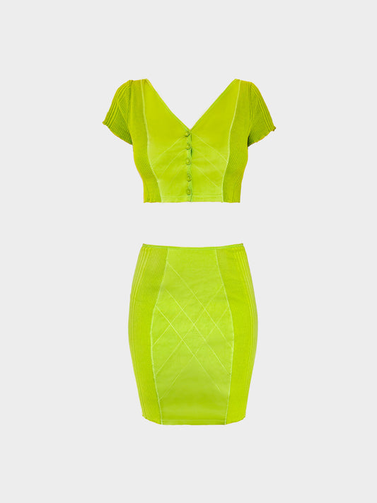 Jean Paul Gaultier 2000s Lime Green Knitted Top and Skirt Set