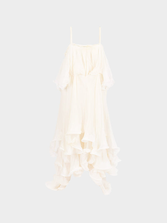 Chloé SS 2010 White Silk Chiffon Ruffled Dress
