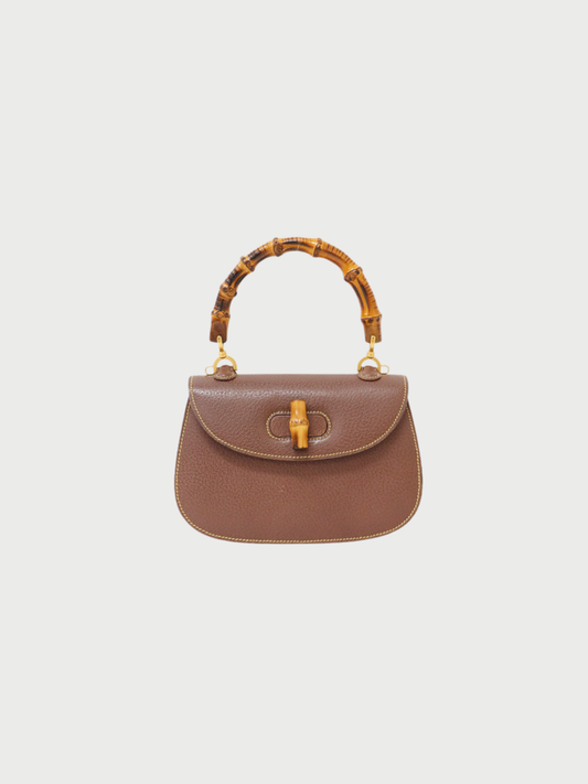 Gucci 2000s Brown Leather Bamboo Turn Lock Handbag