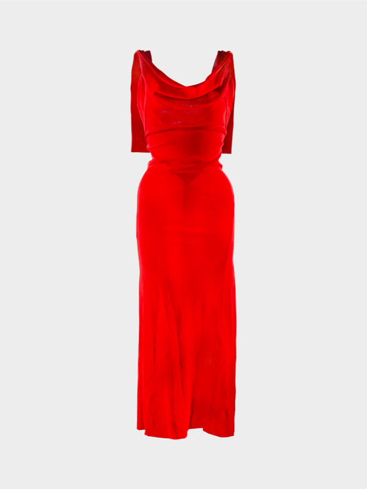 Azzedine Alaïa 2019 Red Cowl Drape Evening Dress