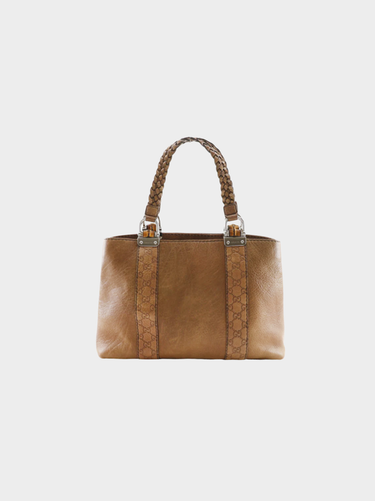 Gucci 2000s Brown GG Bamboo Bar Leather Tote Bag