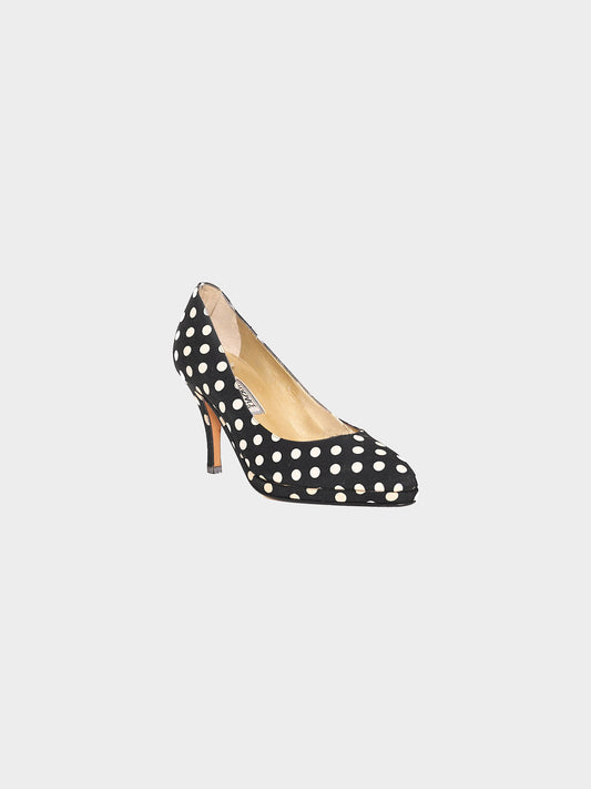 Gianni Versace 1990s Black and White Polka Dot Pumps