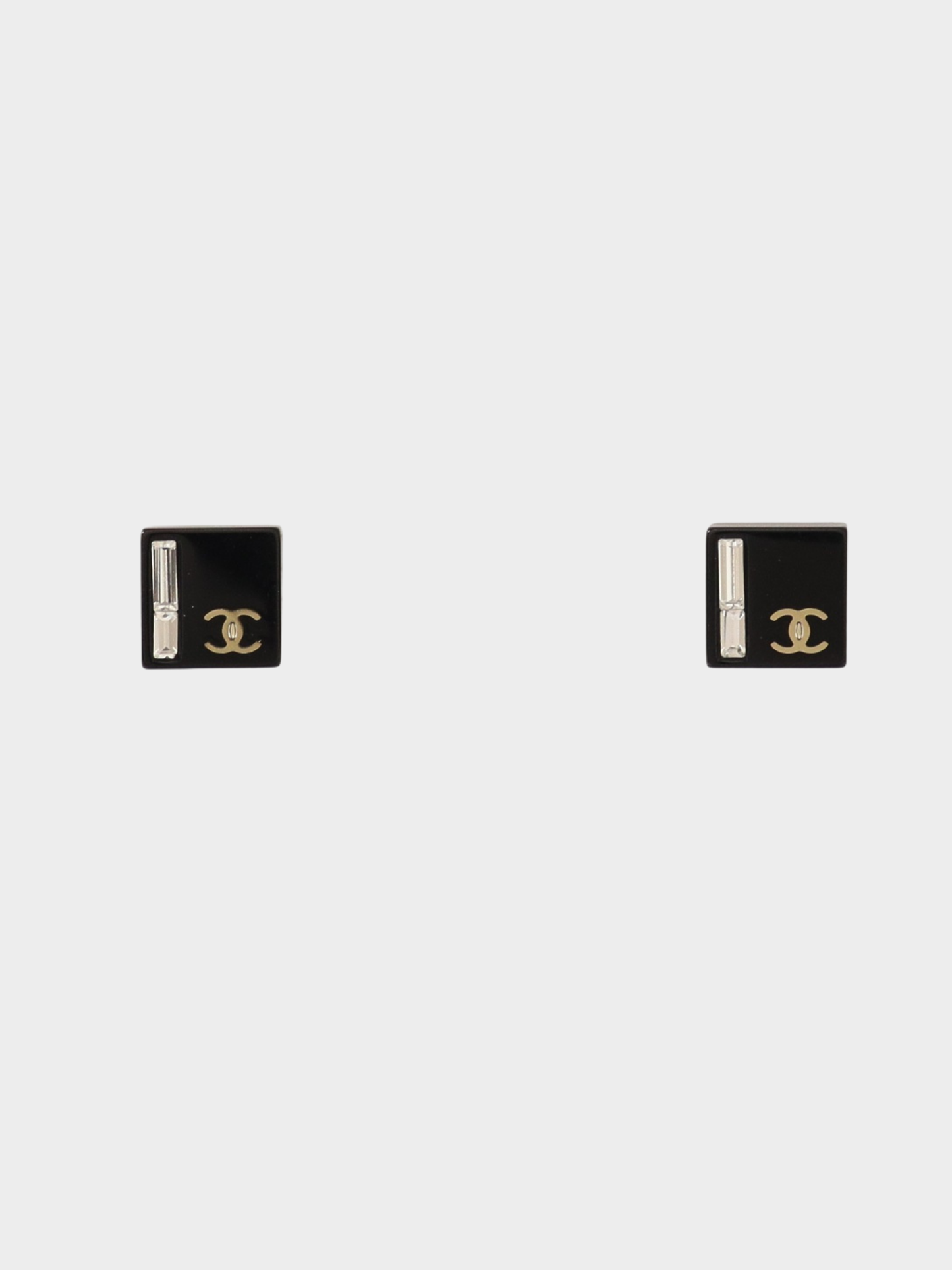 Chanel 2007 Black Rhinestone COCO Square Earrings