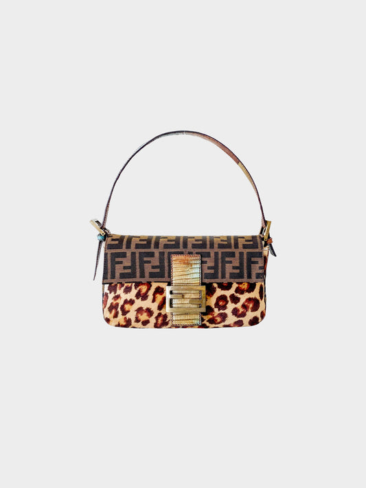 Fendi 2000s Zucca Canvas Ponyhair Baguette with Multicolored Leather