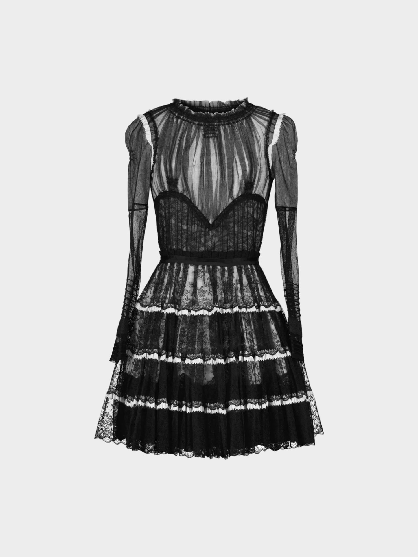 Balenciaga 2008 Black and White Sheer Lace and Tulle Dress