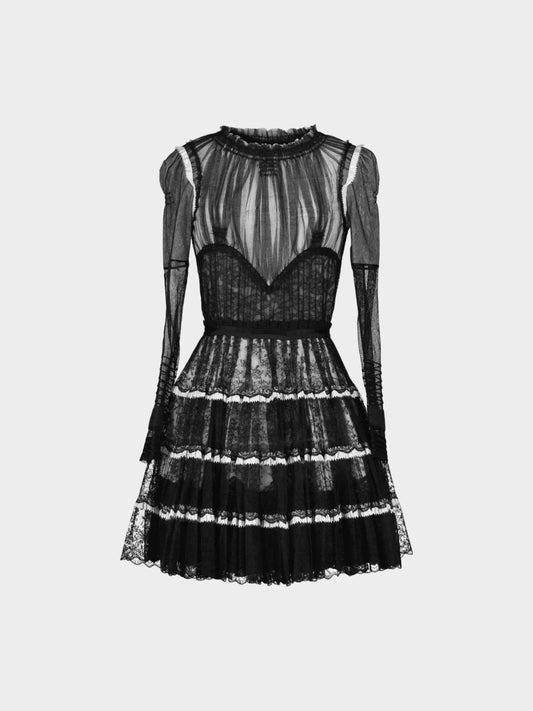 Balenciaga 2008 Black and White Sheer Lace and Tulle Dress