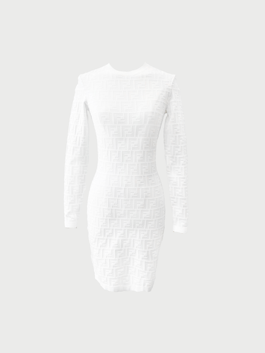 Fendi 2010s White FF Monogram Knit Mini Dress