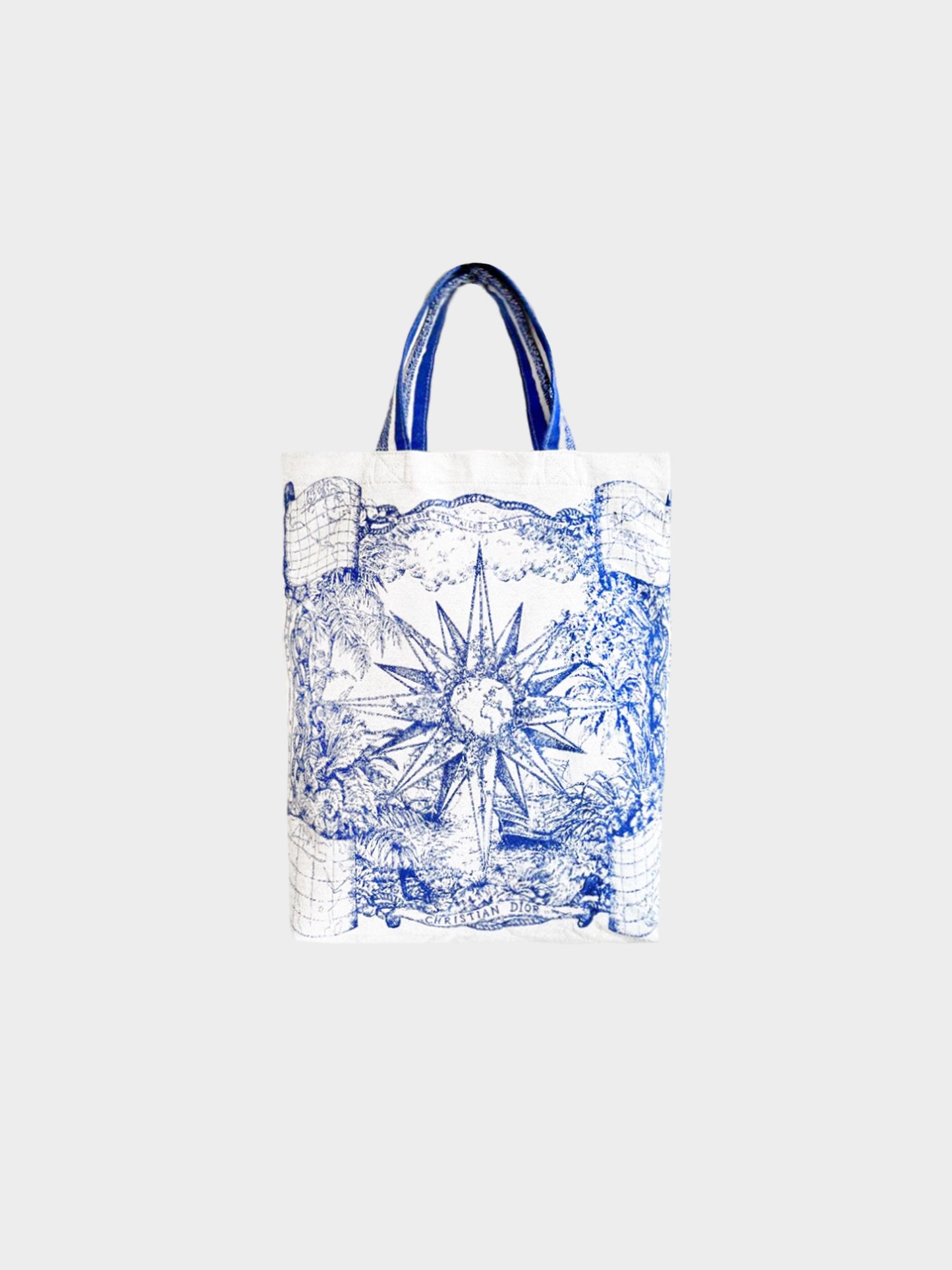Christian Dior Sevilla Cruise 2023 Blue and Ivory Compass Print Canvas Tote