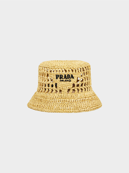 Prada 2022 Beige Raffia Bucket Hat