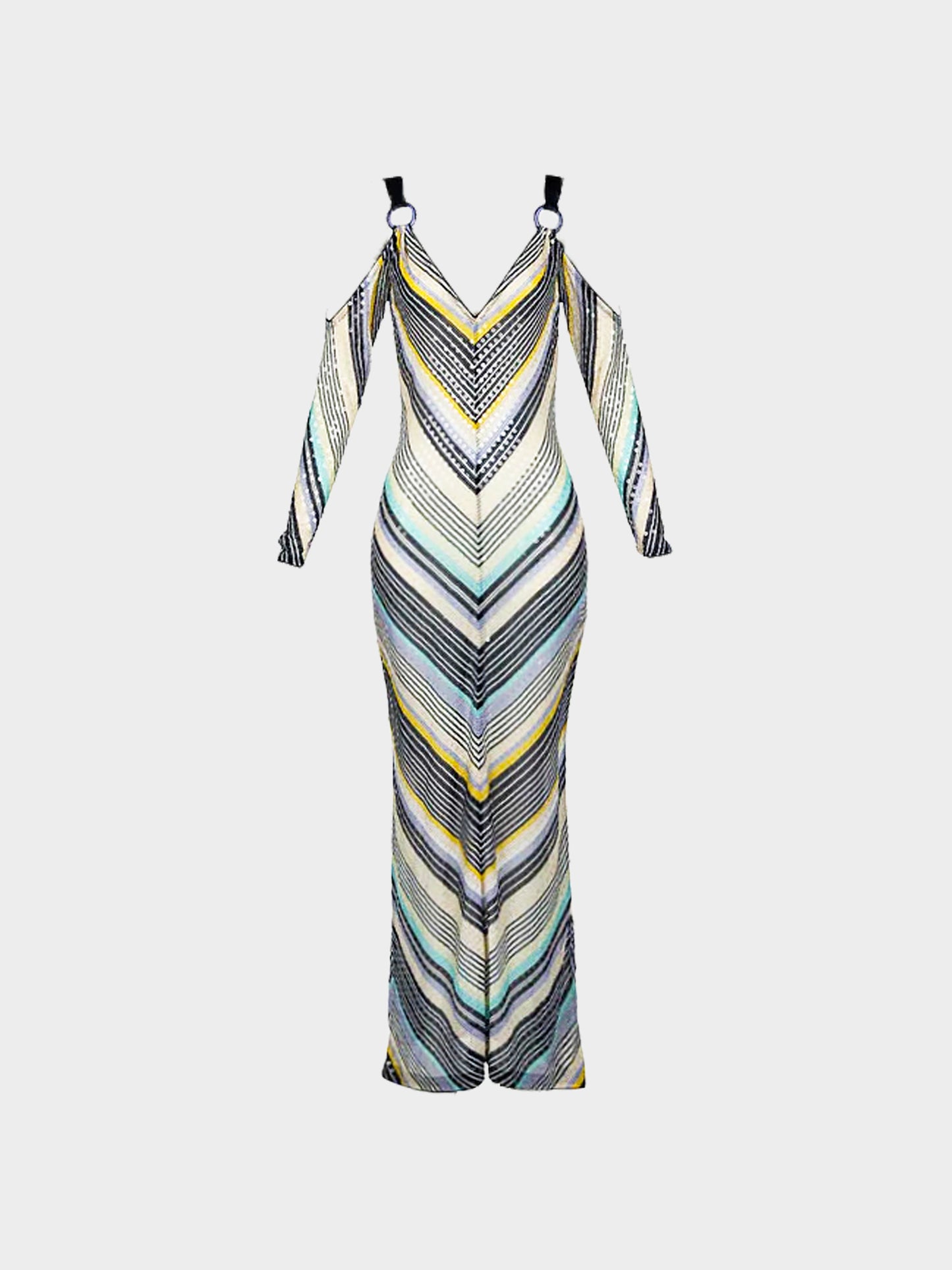 Missoni Early 2000s Multicolor Chevron Knit Maxi Dress