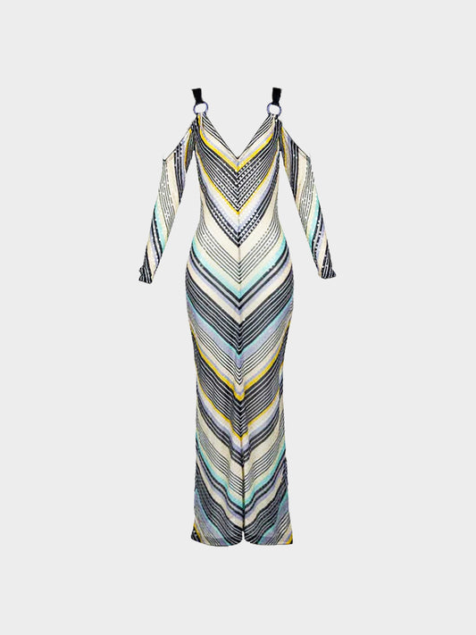 Missoni Early 2000s Multicolor Chevron Knit Maxi Dress