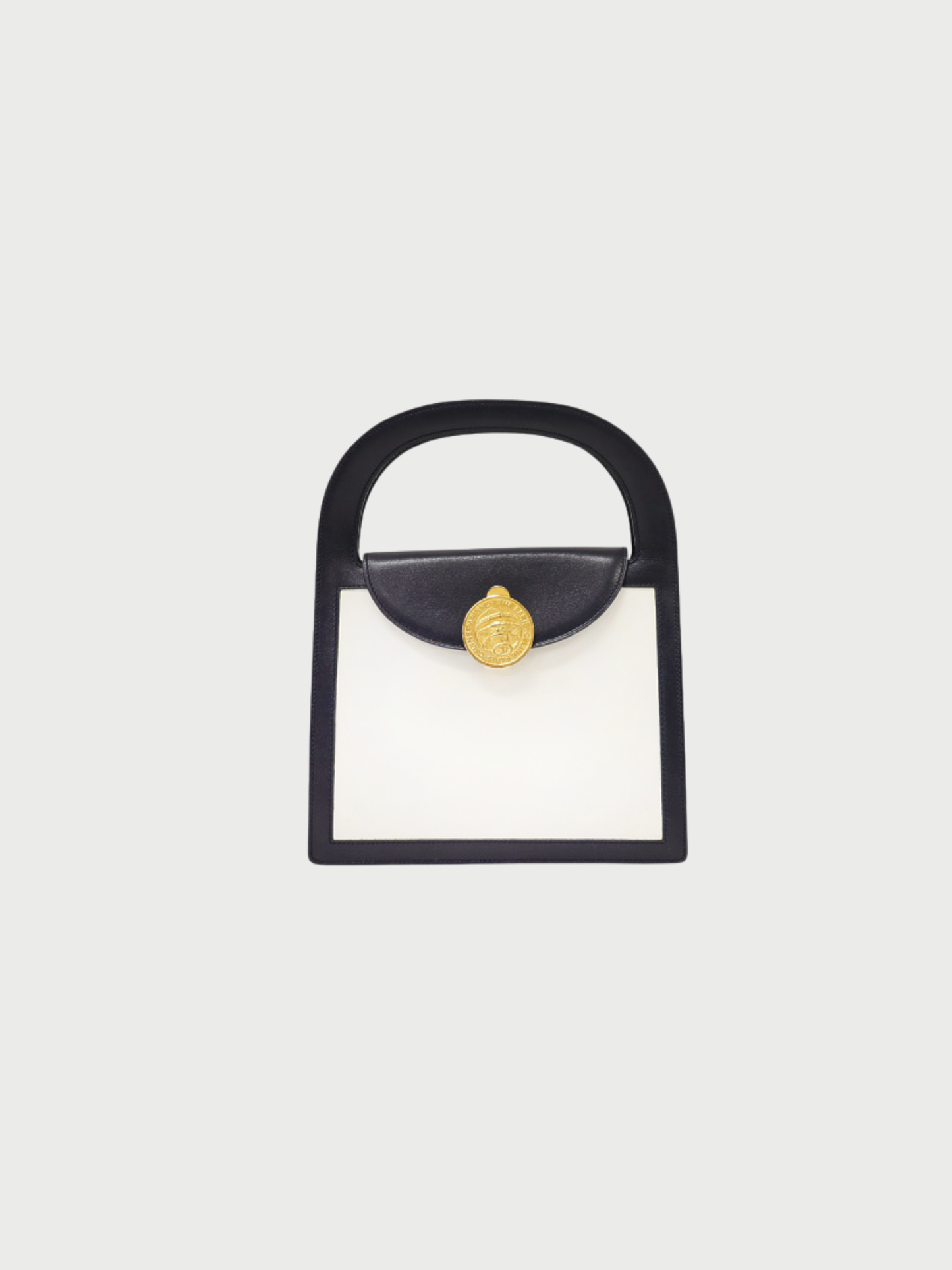 Celine 1990s White Navy Leather Bicolor Handbag