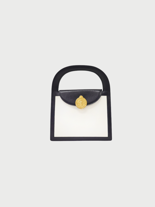 Celine 1990s White Navy Leather Bicolor Handbag