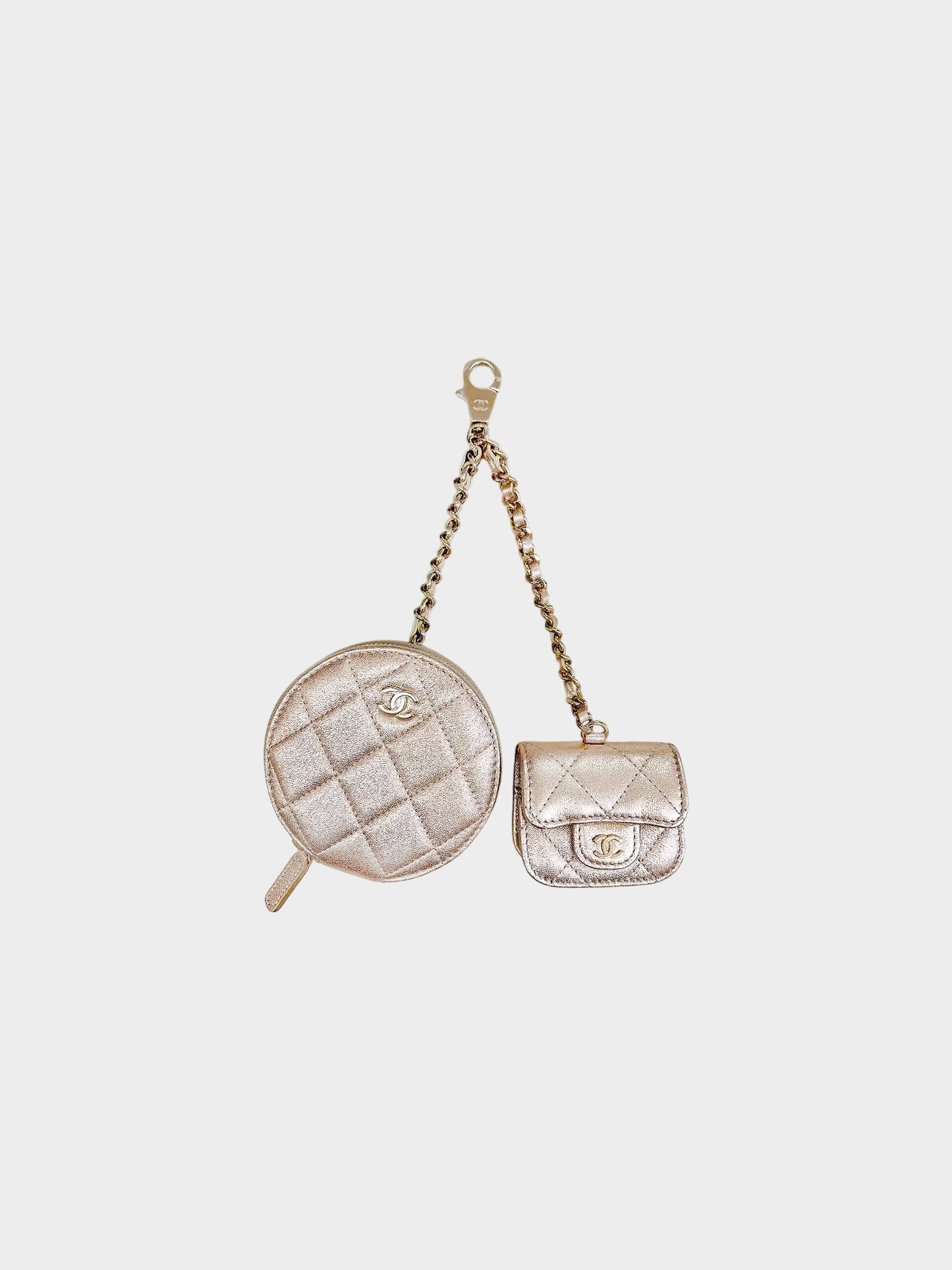 Chanel 2024 Metallic Champagne Gold VIP Clip-on coin Purse and Airpods Holder