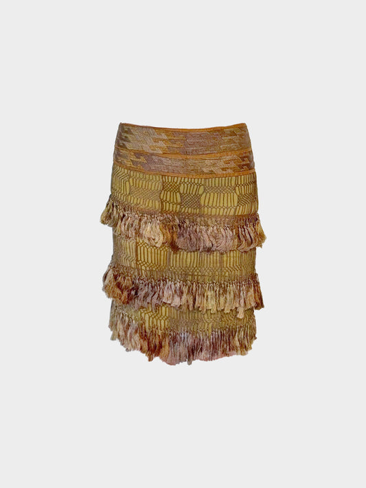 Gucci SS 2005 Runway Green and Brown Silk Tassel Skirt