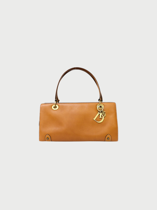 Christian Dior 2000s Camel Leather Logo Charm Handbag