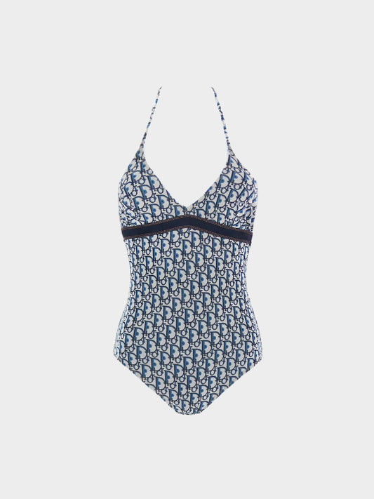 Christian Dior by John Galliano 2002 Navy Monogram One Piece Swimsuit