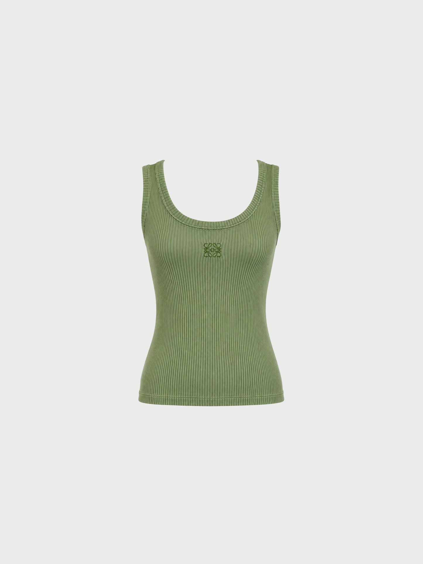Loewe 2020s Sage Green Anagram Ribbed Silk Tank Top