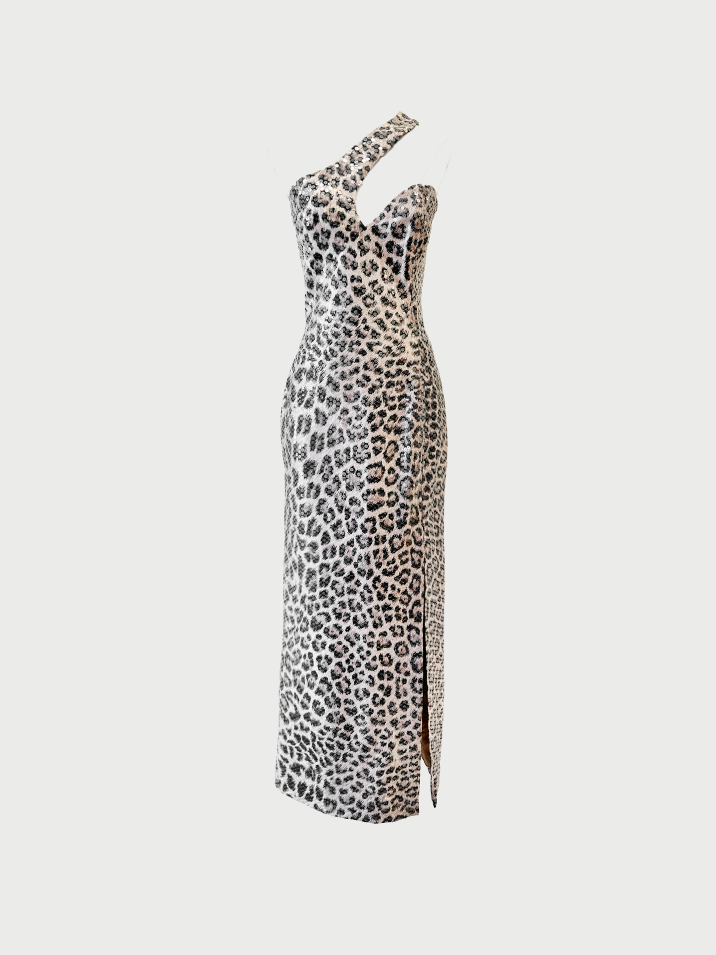 Loris Azzaro 1990s Leopard Sequin One-Shoulder Gown