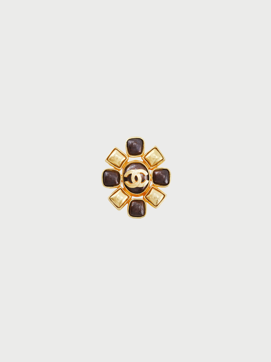Chanel 1990s Gold Plated Oval COCO Mark Brooch