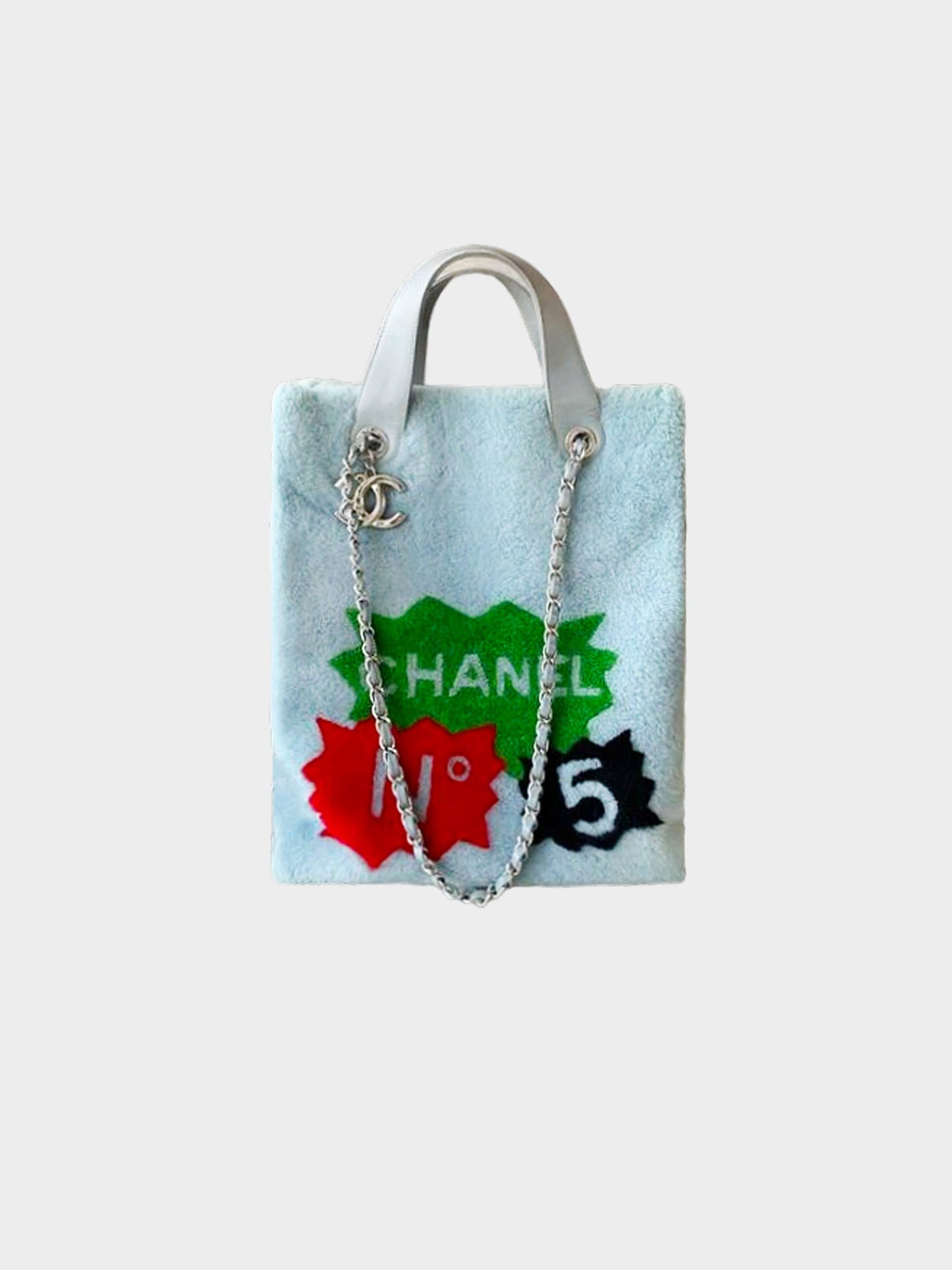 Chanel FW 2014 Rare Light Blue Shearling Supermarket Pop-Art Tote Bag